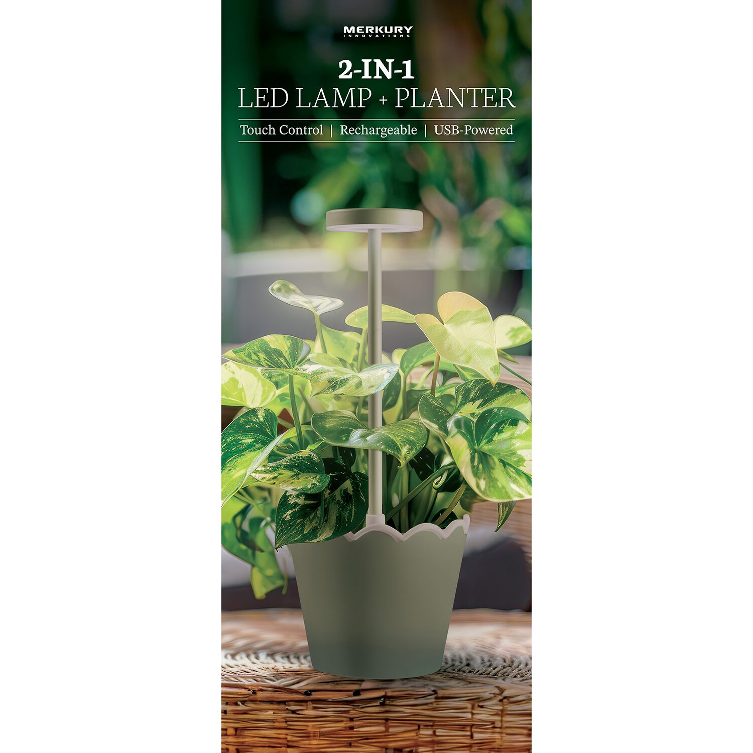 Merkury Innovations Led Touch Control Rechargeablebbattery Waterproof Planter Plastic Table Lamp