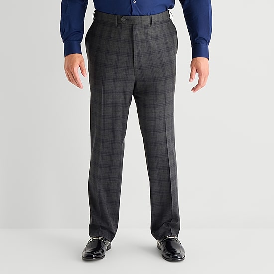 Shaquille O'Neal XLG™ Mens Big and Tall Stretch Fabric Regular Fit Plaid Flat Front Suit Pant
