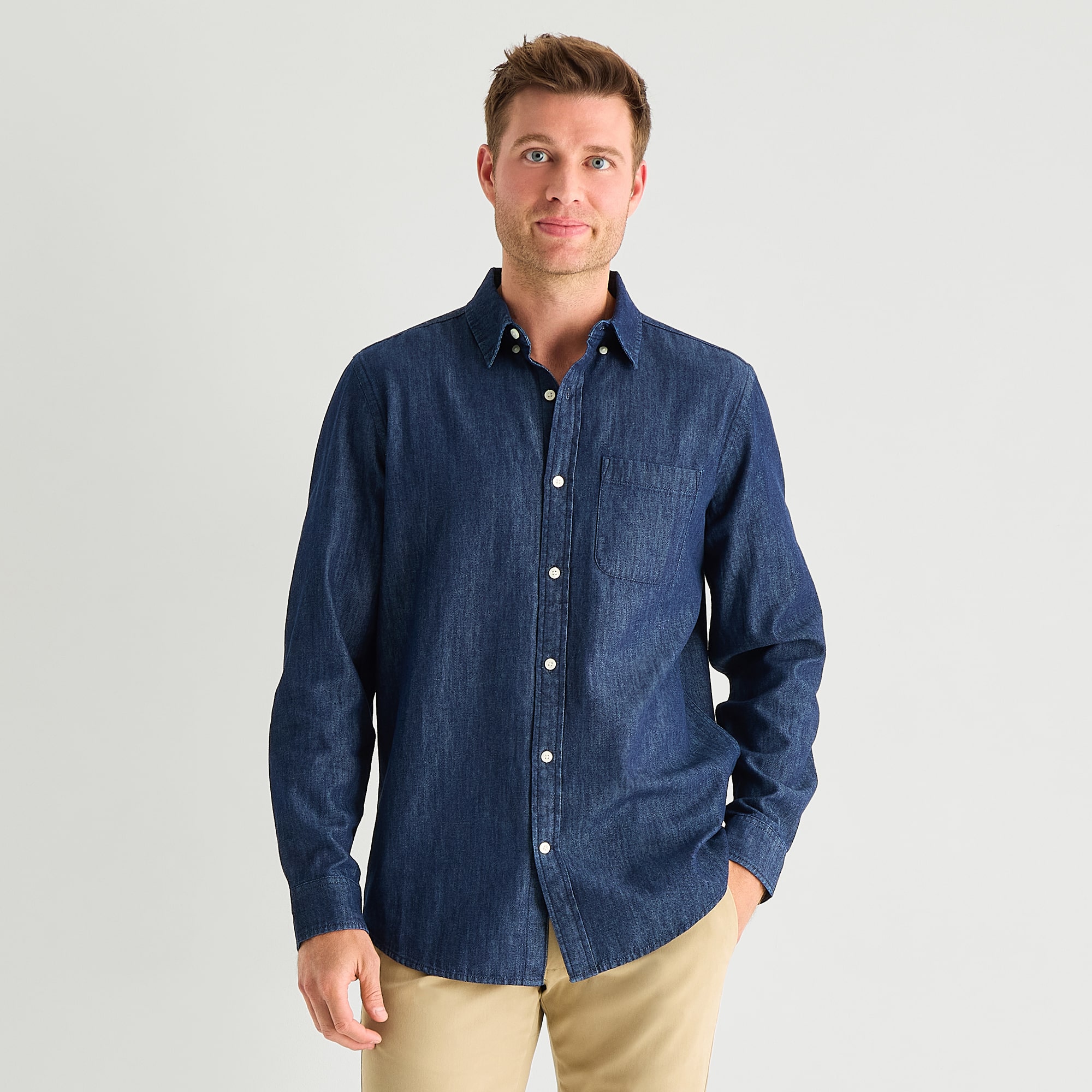 St. John's Bay Denim Mens Long Sleeve Classic Fit Button-Down Shirt