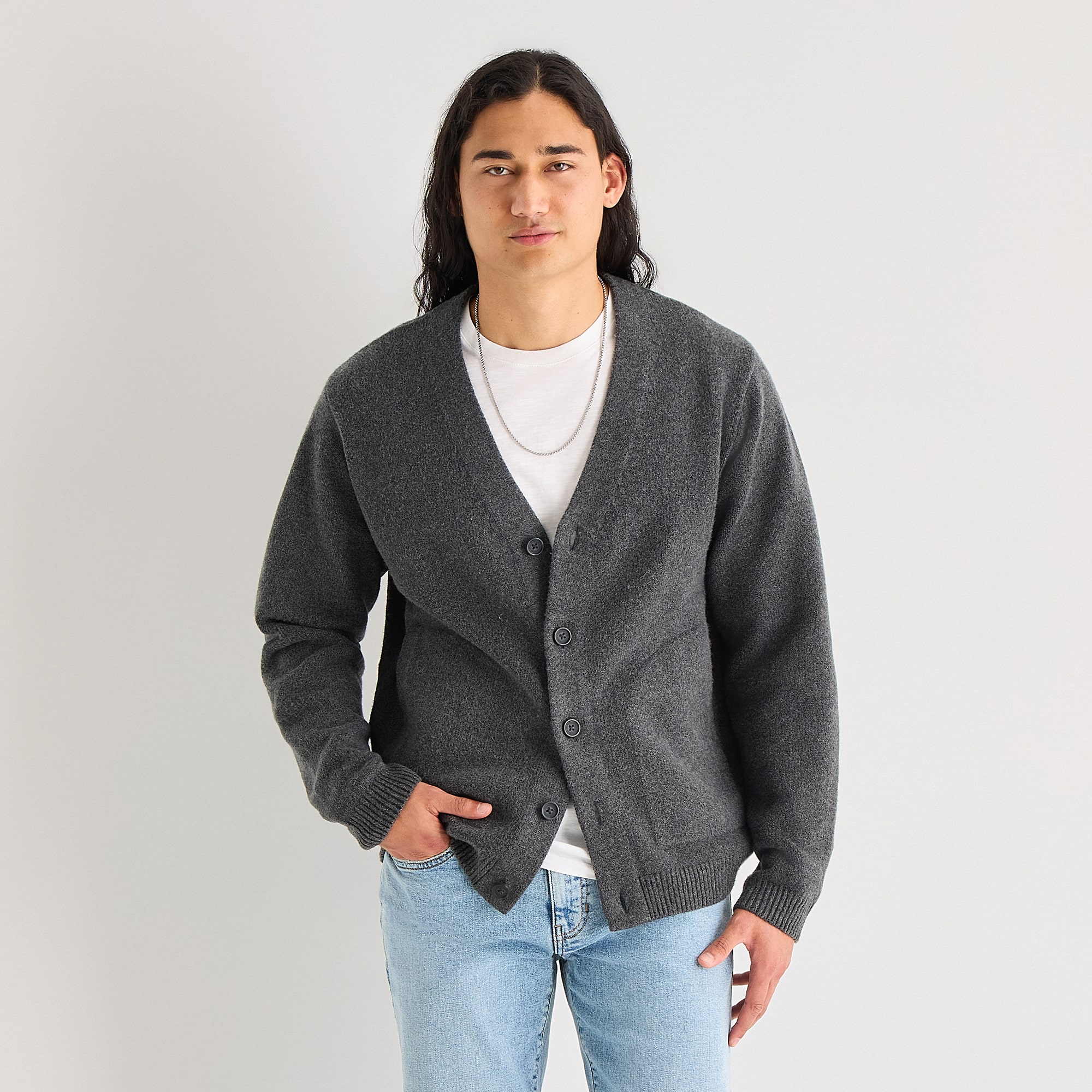 mutual weave Mens V Neck Long Sleeve Button Cardigan