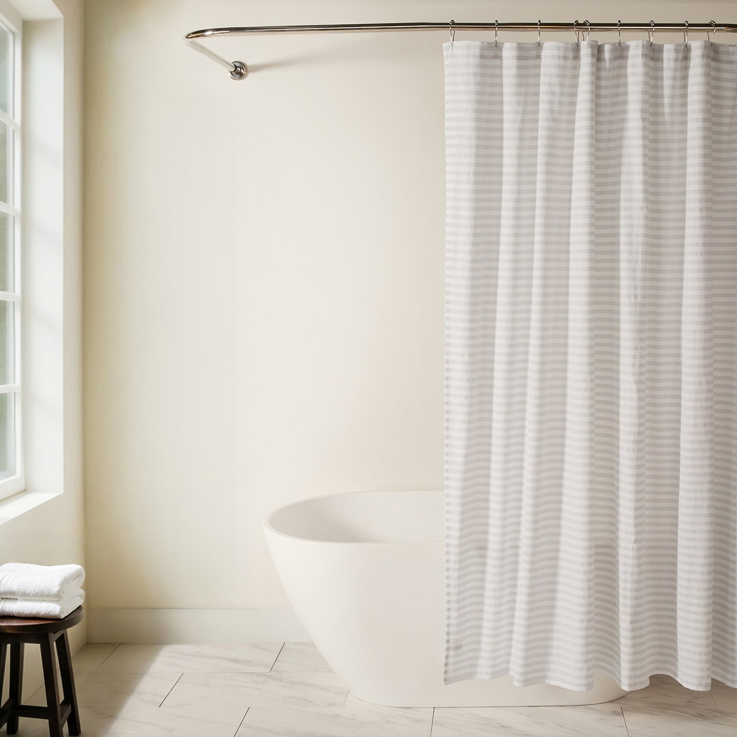 Casual Comfort Cotton Blend Classic Stripe Printed Shower Curtain