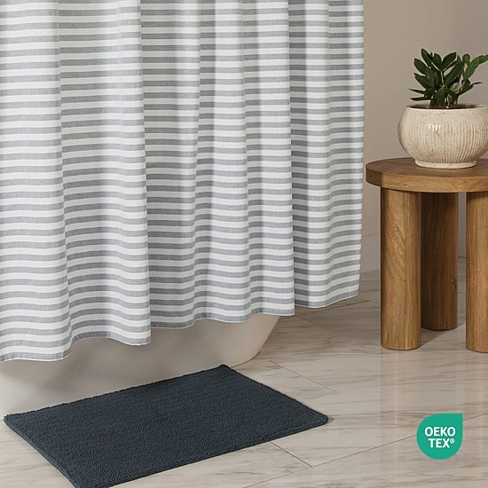 Casual Comfort Cotton Blend Classic Stripe Printed Shower Curtain