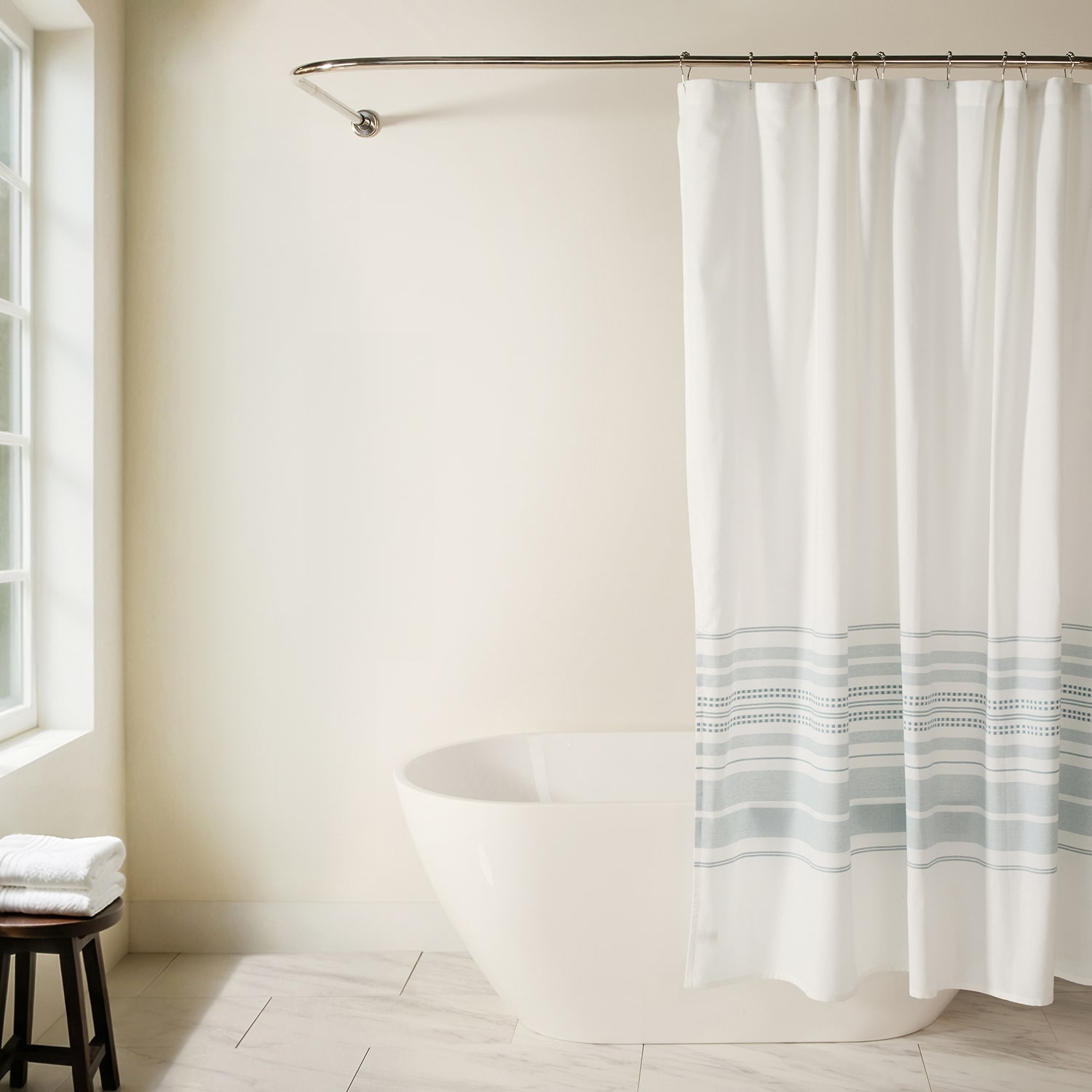 Casual Comfort Cotton Blend Placement Stripe Shower Curtain