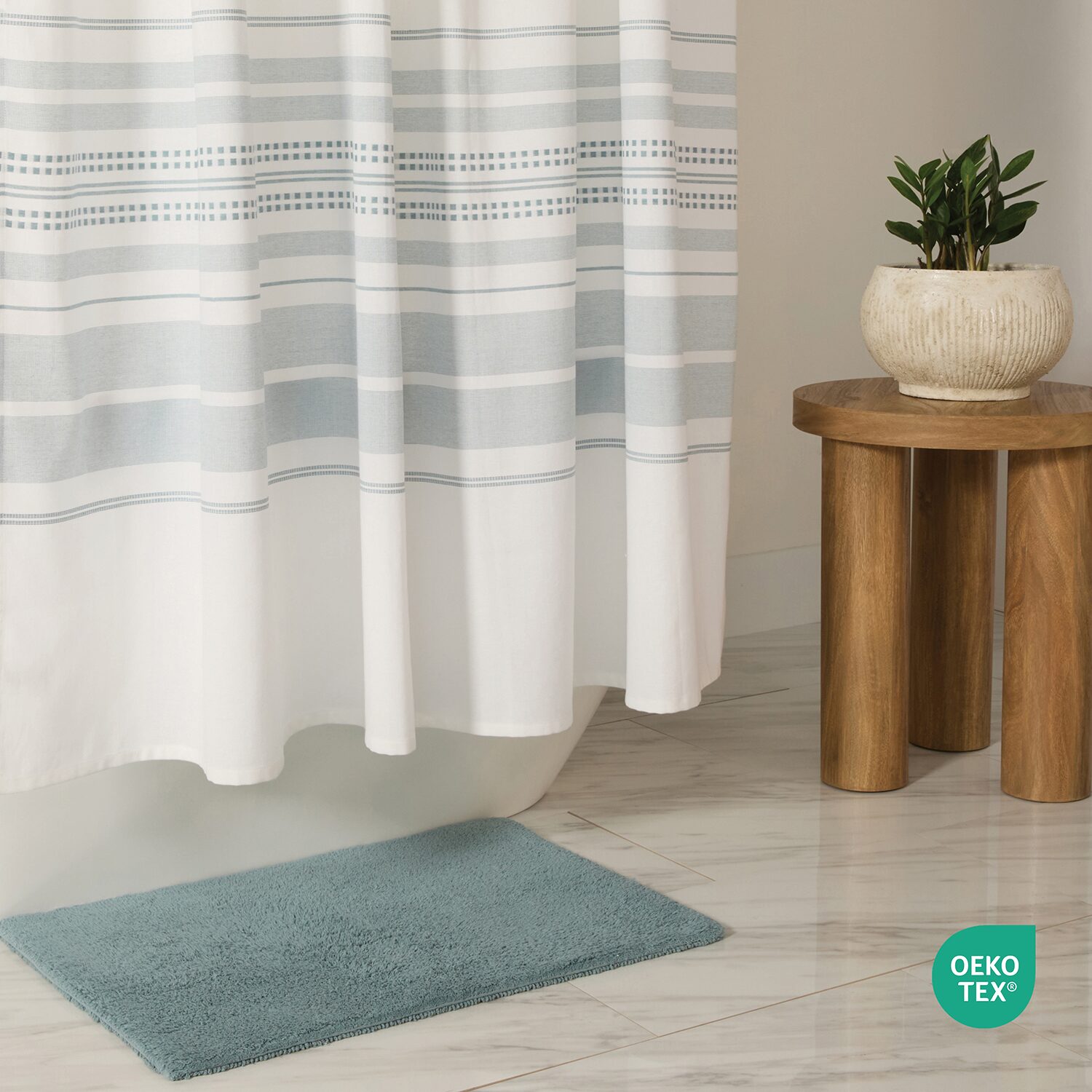 Casual Comfort Cotton Blend Placement Stripe Shower Curtain