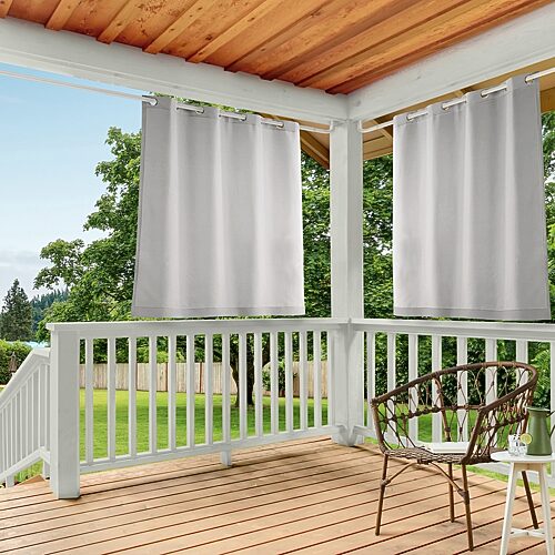 Town And Country Cabana Solid Grommet Top Light-Filtering Set of 2 Outdoor Curtain Panel, One Size, Gray