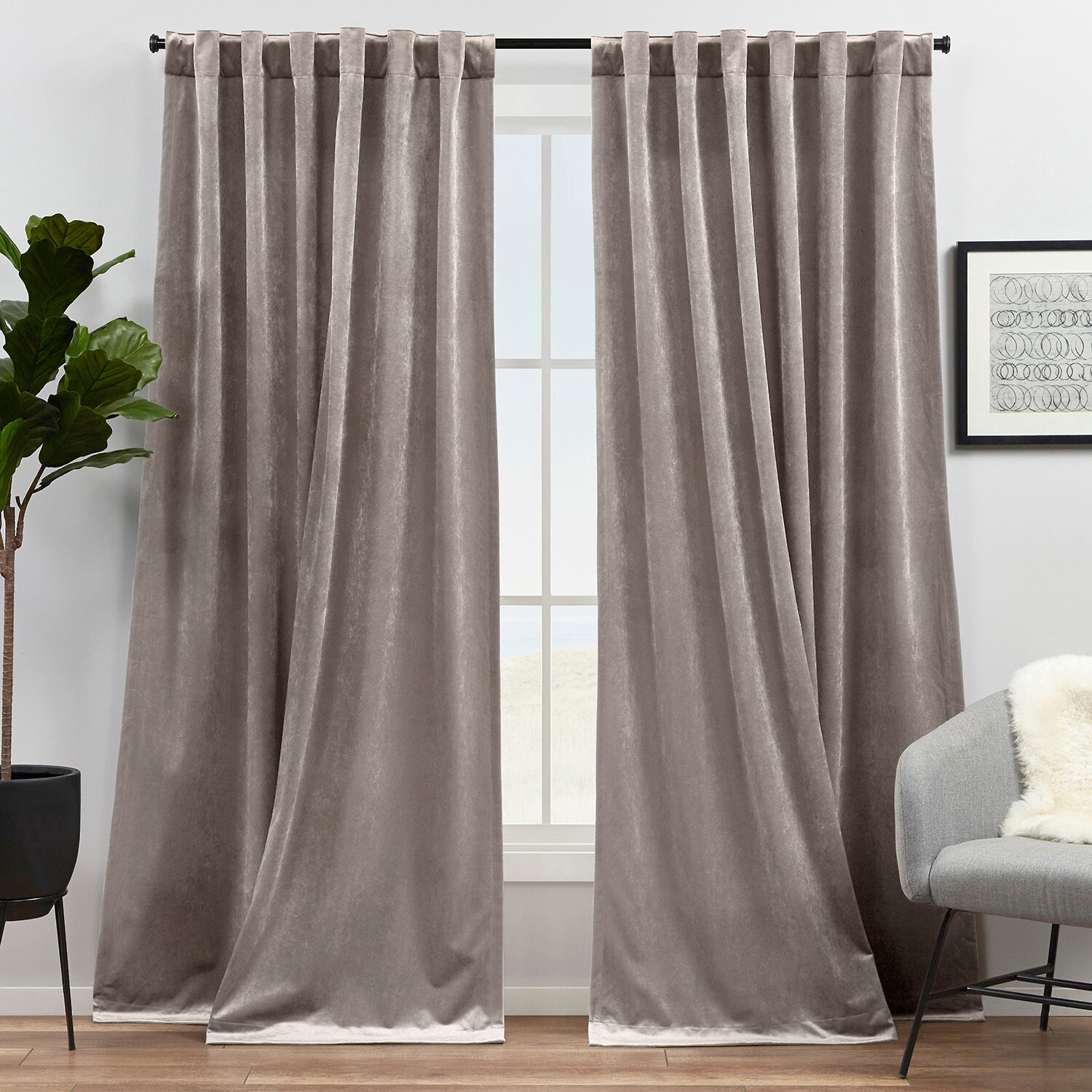Exclusive Home Curtains Velvet Tab Top Light-Filtering Set of 2 Curtain Panel