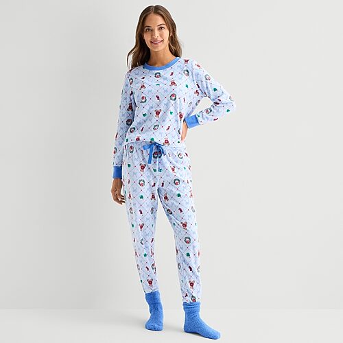 Jaclyn Womens Crew Neck Long Sleeve 3-pc. Pajama Set In Blue