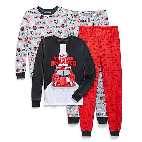 Licensed Properties Little & Big Kid Boys Hot Wheels Crew Neck Long Sleeve 4-pc. Pajama Set In Gray