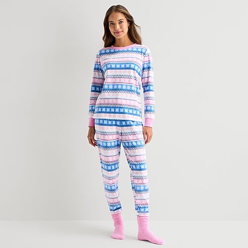 Jaclyn Womens Crew Neck Long Sleeve 3-pc. Pajama Set In Pink