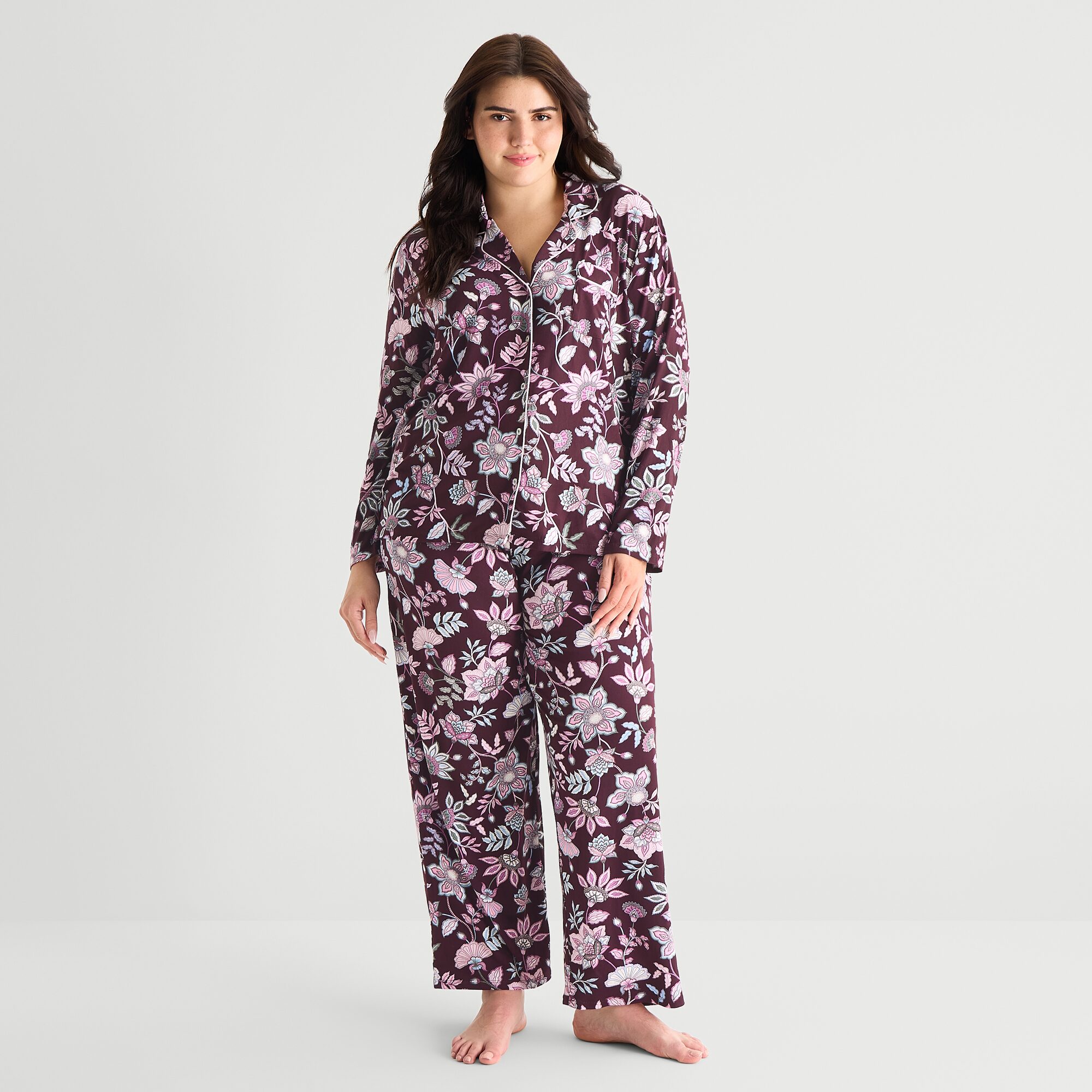 Jaclyn Womens Long Sleeve 2-pc. Plus Pajama Set