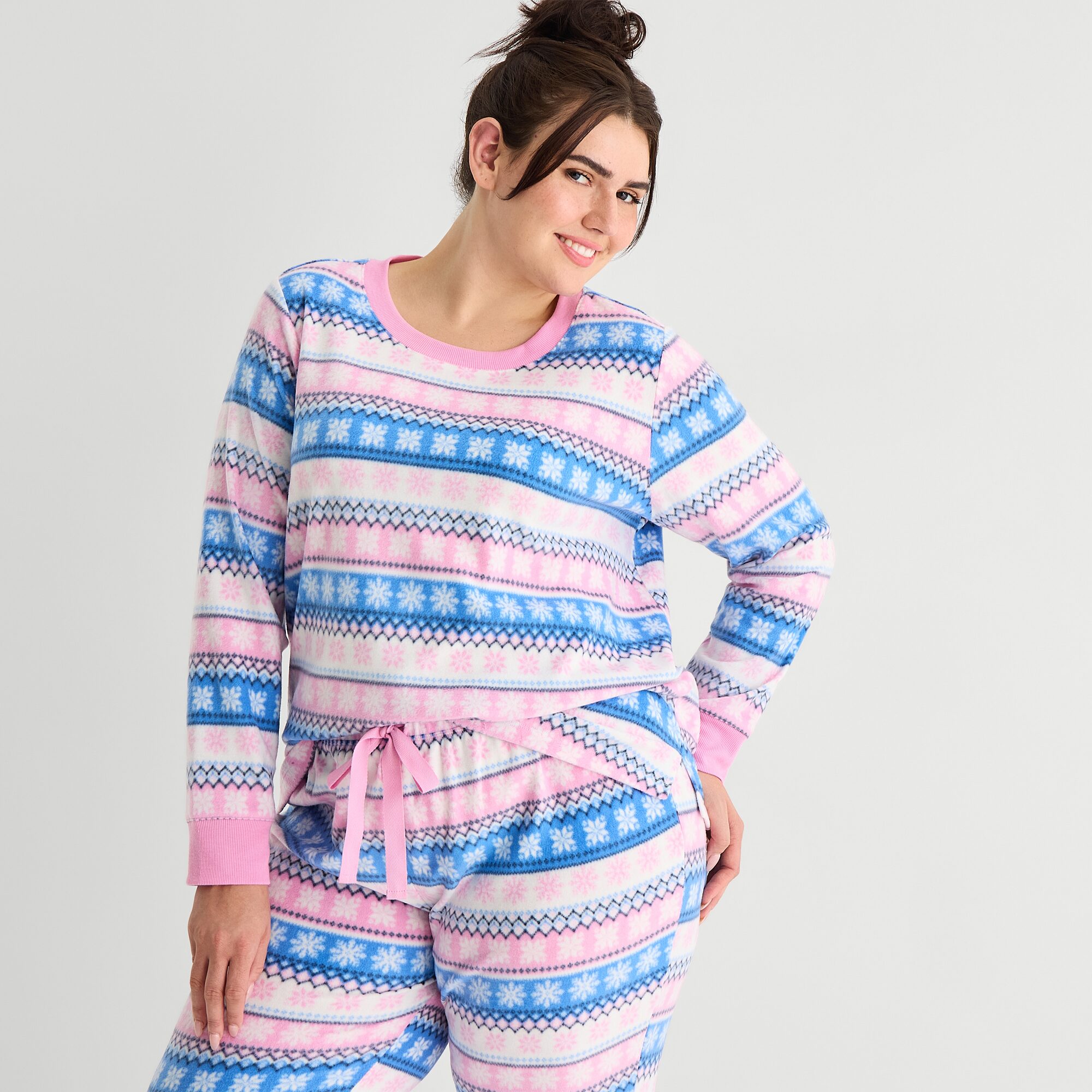 Jaclyn Womens Crew Neck Long Sleeve -pc. Plus Pajama Set