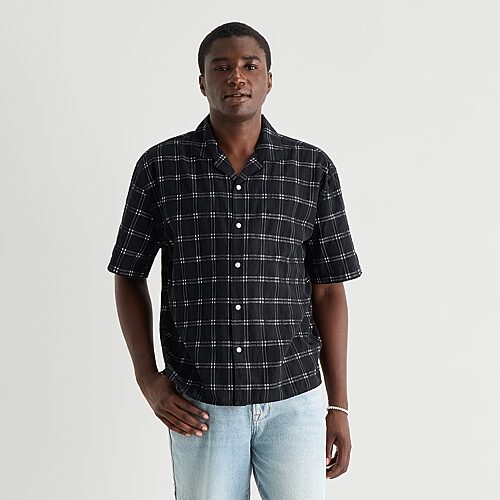 Arizona Mens Short Sleeve Boxy Fit Button-Down Shirt, X-large, Black