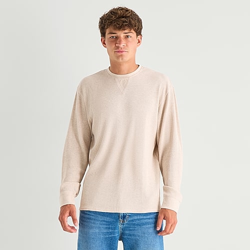 Arizona Mens Crew Neck Long Sleeve Regular Fit Thermal Top In Neutral
