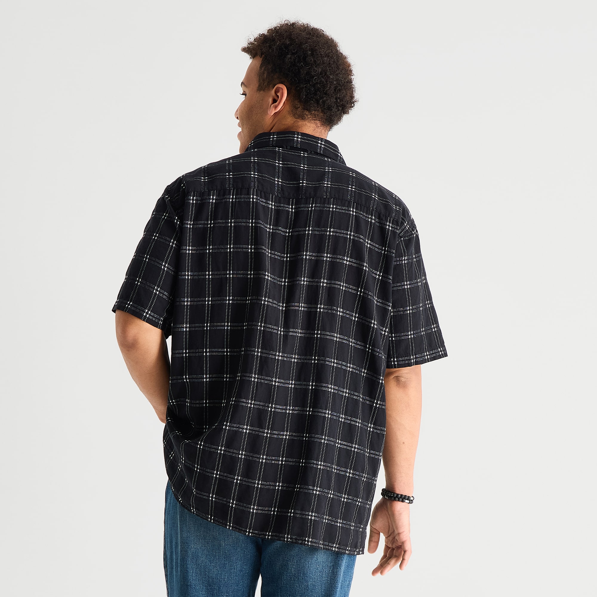 Arizona Mens Short Sleeve Boxy Fit Big and Tall Button-Down Shirt