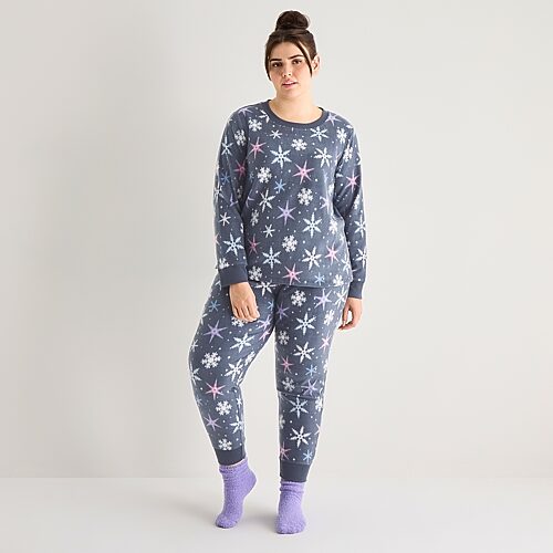 Jaclyn Womens Crew Neck Long Sleeve 3-pc. Plus Pajama Set In Gray