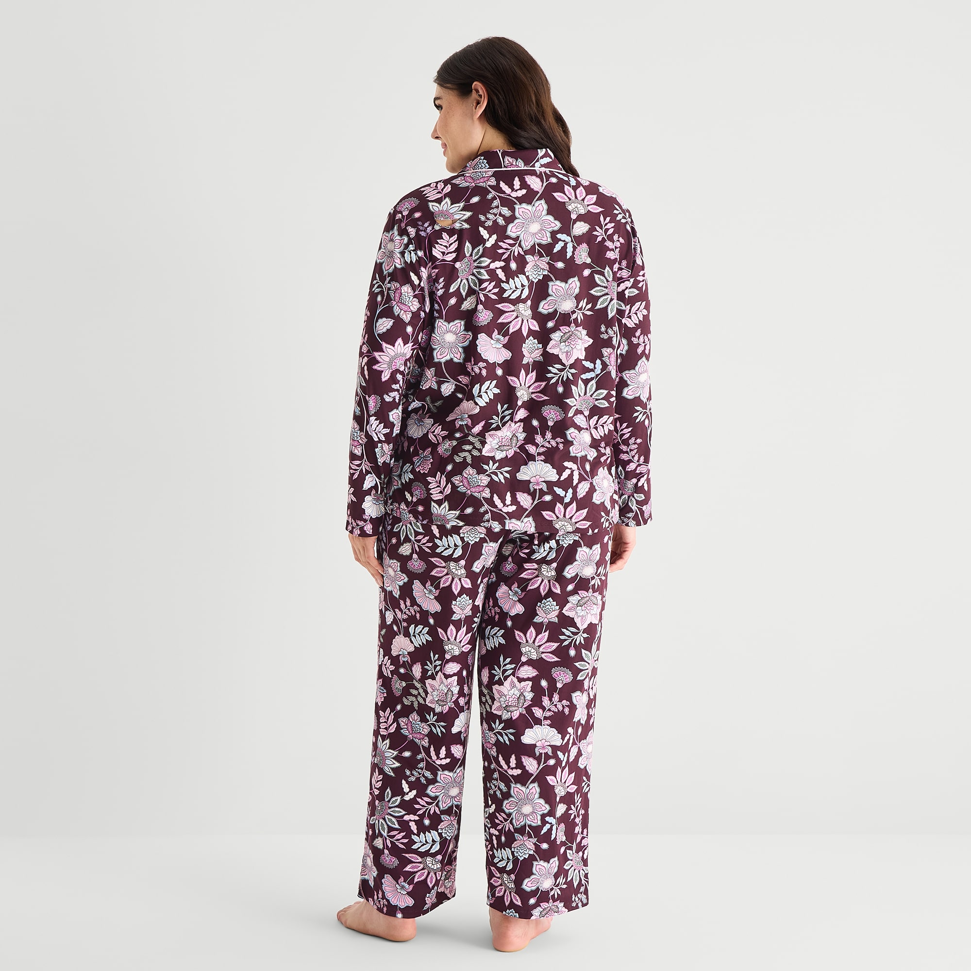 Jaclyn Womens Long Sleeve 2-pc. Plus Pajama Set