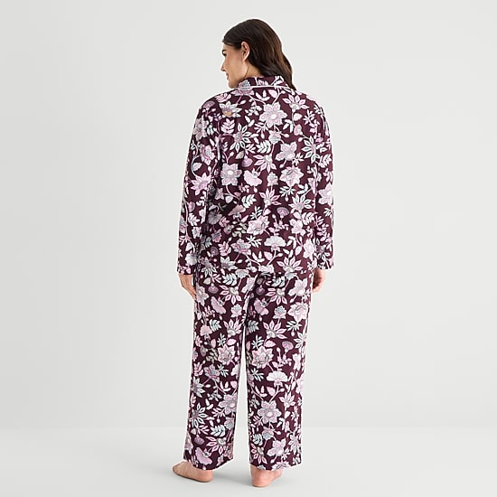 Jaclyn Womens Long Sleeve 2-pc. Plus Pajama Set