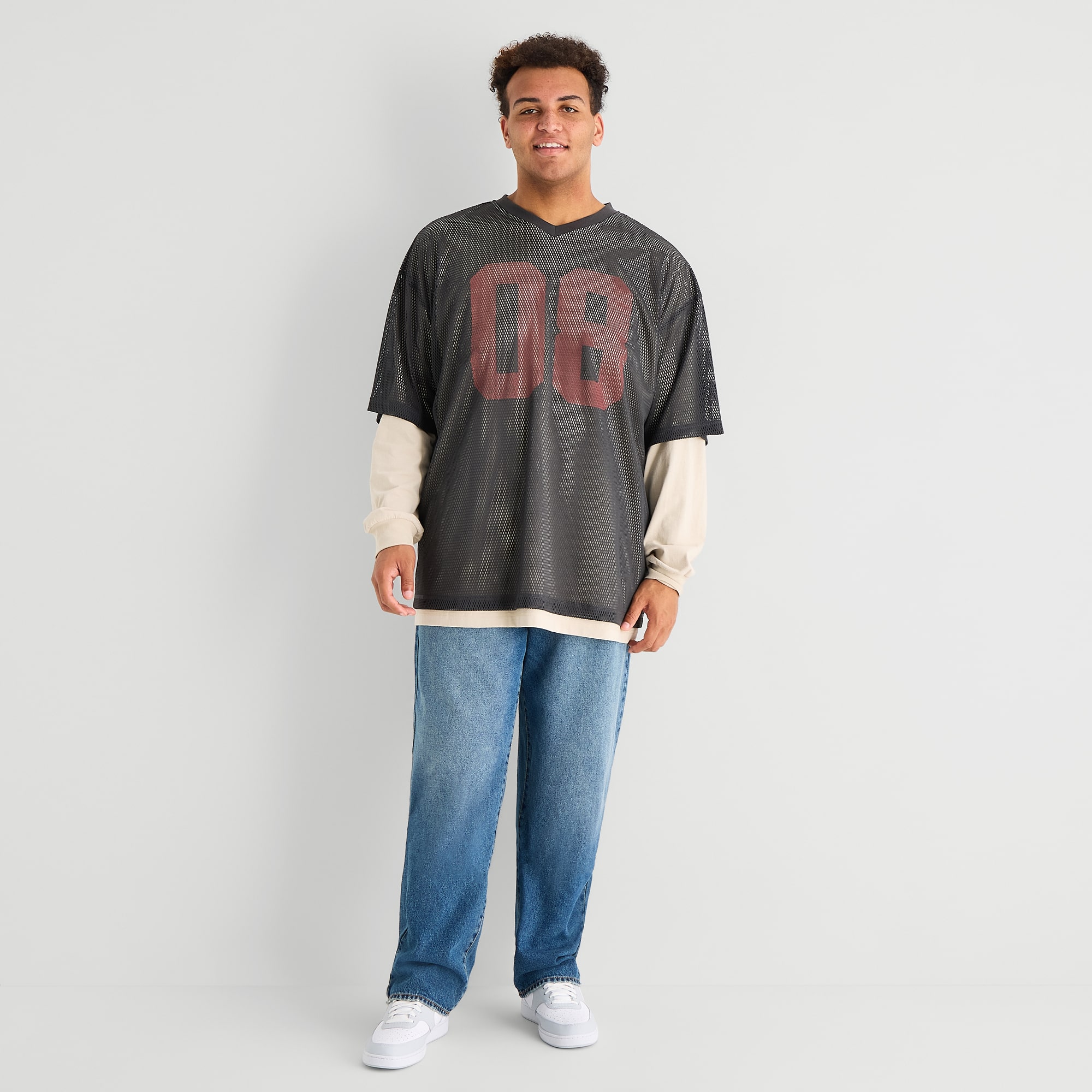Arizona Mens V Neck Long Sleeve Big and Tall Twofer Jersey