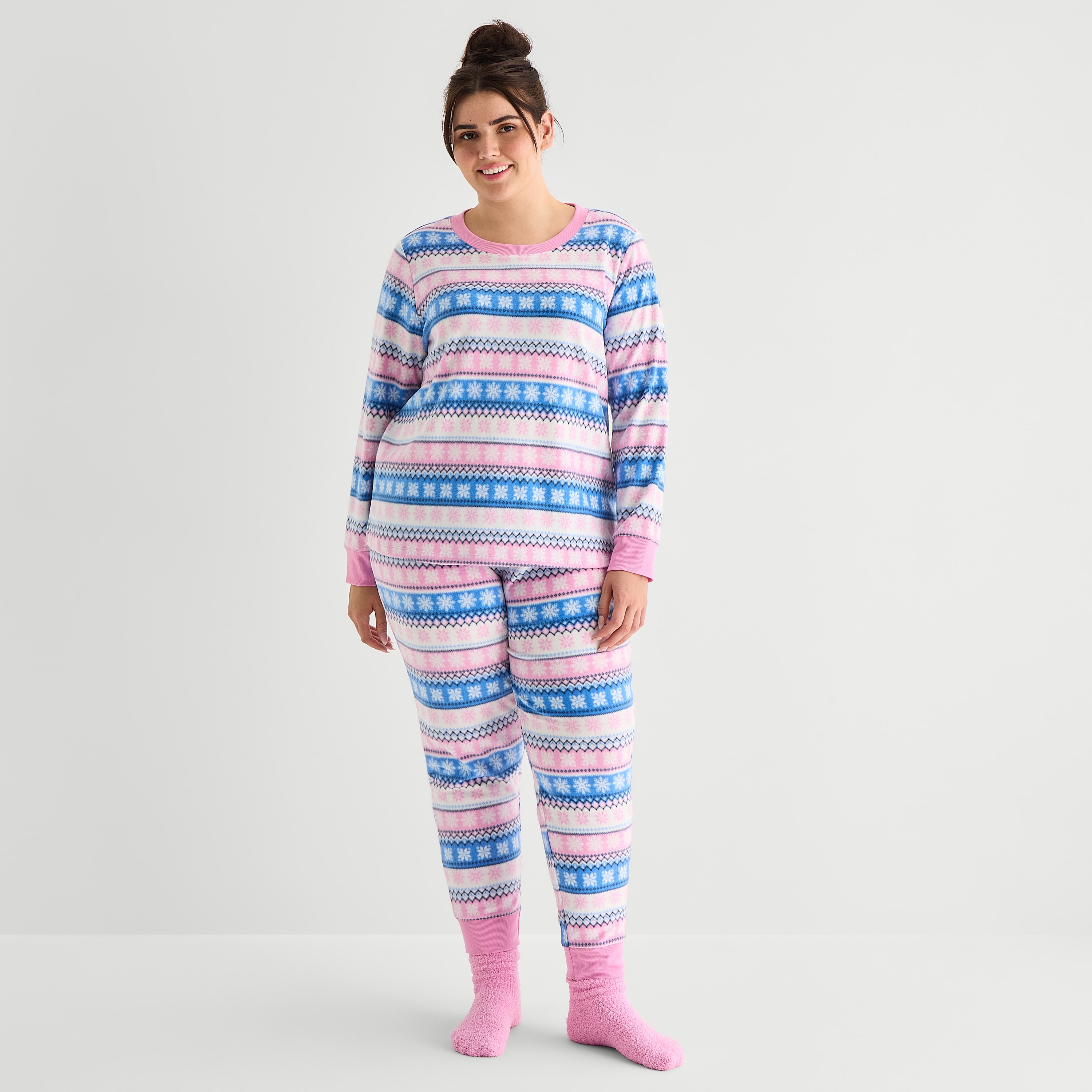 Jaclyn Womens Crew Neck Long Sleeve -pc. Plus Pajama Set