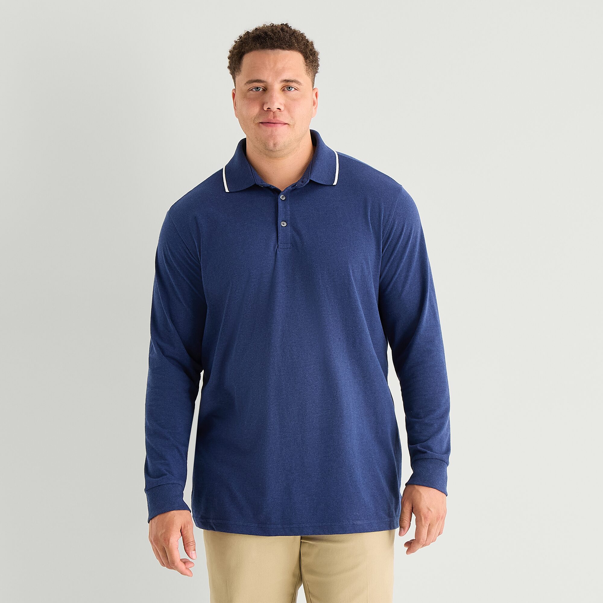 St. John's Bay Super Soft Jersey Big and Tall Mens Classic Fit Long Sleeve Polo Shirt