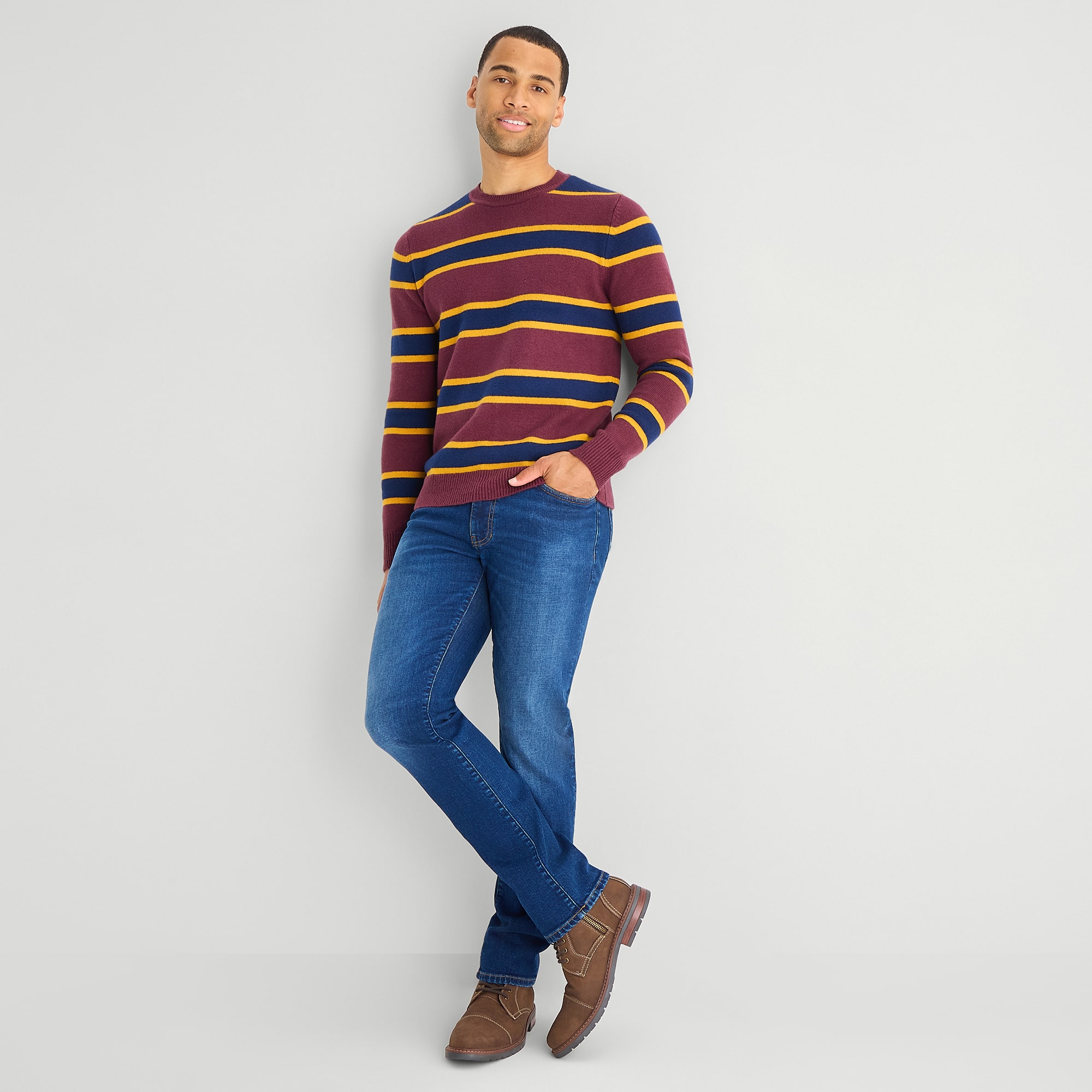 St. John's Bay Cozy Rugby Mens Crew Neck Long Sleeve Pullover Sweater