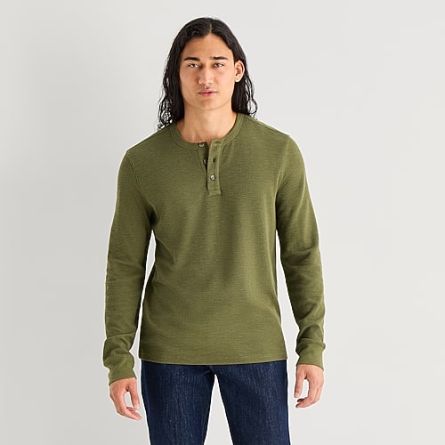 Mutual Weave Mens Long Sleeve Regular Fit Henley Shirt In Green