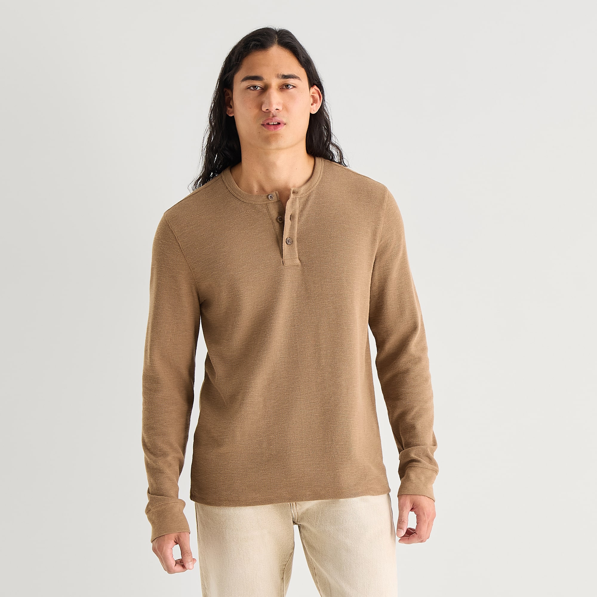 mutual weave Mens Long Sleeve Regular Fit Henley Shirt