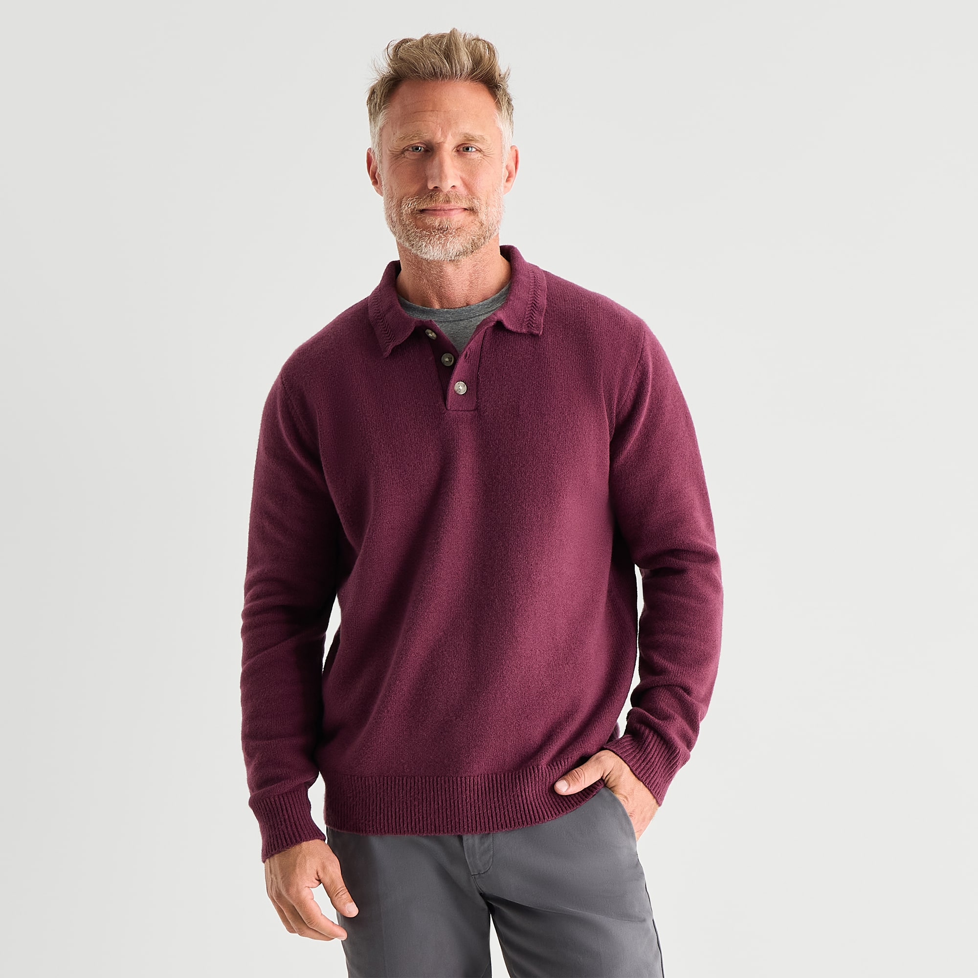 St. John's Bay Cozy Polo Mens Long Sleeve Pullover Sweater