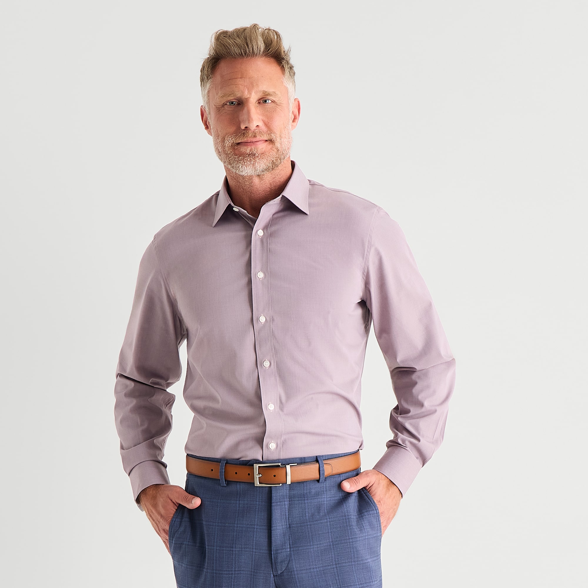 Stafford Heathered Mens Long Sleeve Regular Fit Button-Down Shirt
