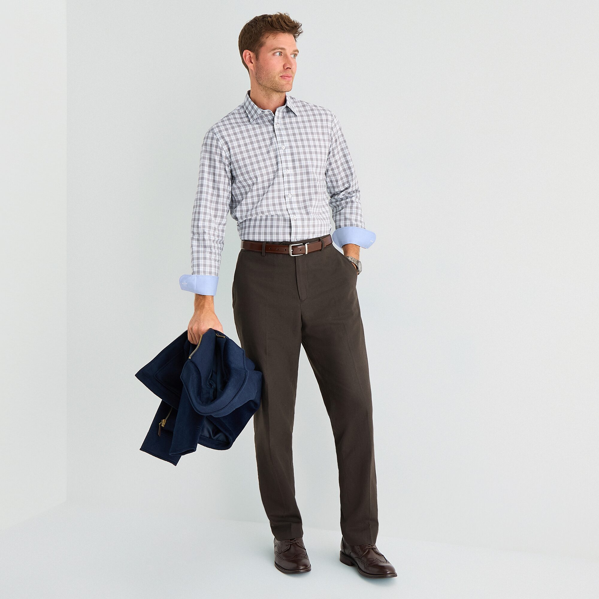 Stafford Plaid Mens Long Sleeve Regular Fit Button-Down Shirt