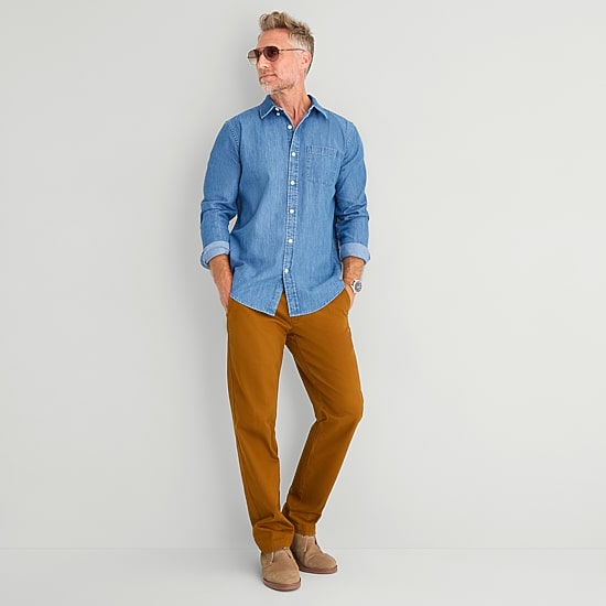 St. John's Bay Denim Mens Long Sleeve Classic Fit Button-Down Shirt