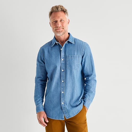 St. John's Bay Denim Mens Long Sleeve Classic Fit Button-Down Shirt