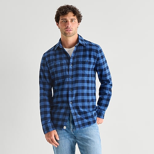 Mutual Weave Mens Long Sleeve Classic Fit Flannel Shirt In Blue