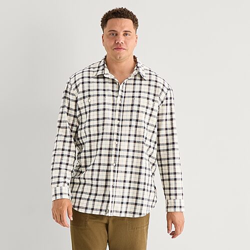 Mutual Weave Mens Long Sleeve Regular Fit Big And Tall Flannel Shirt In White