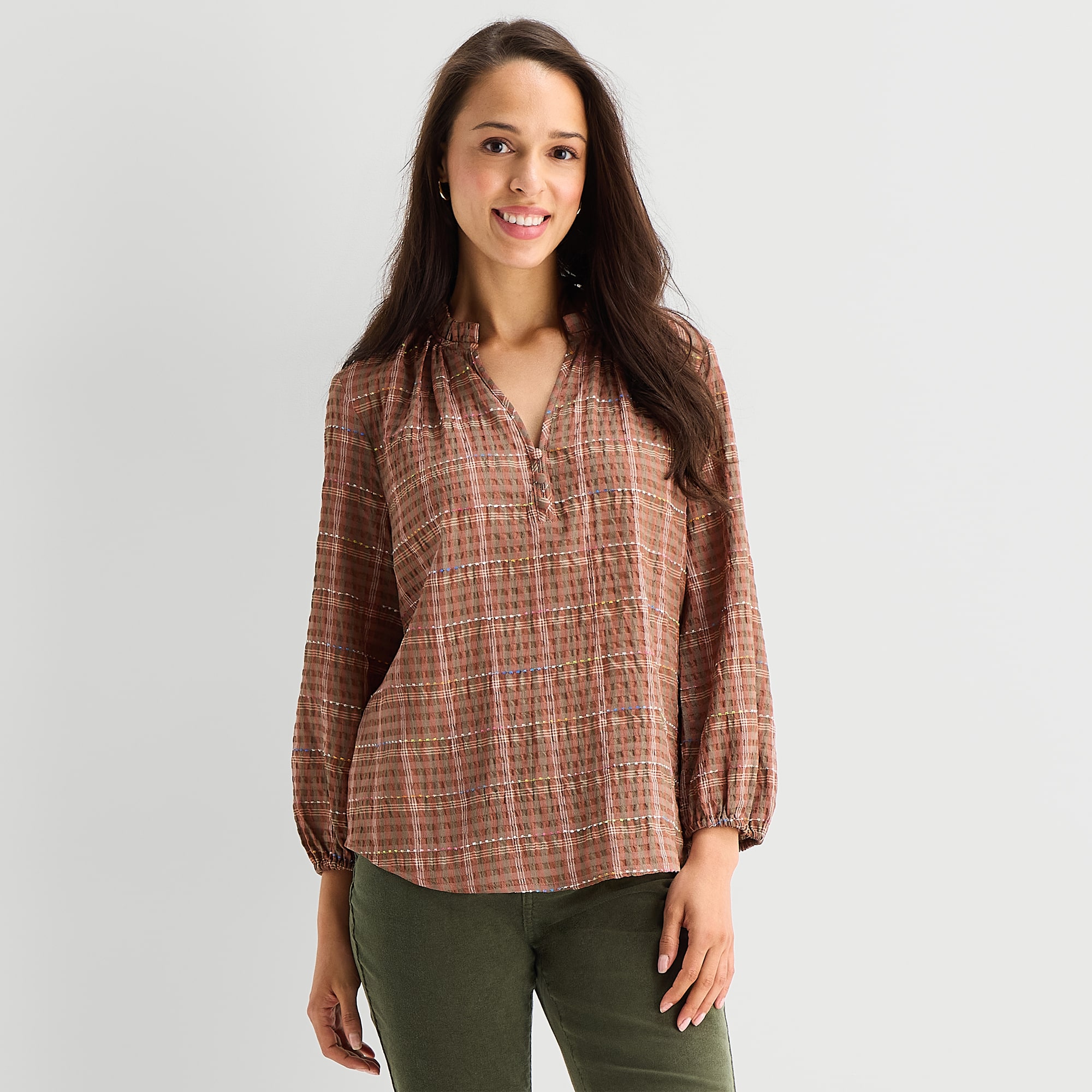 St. John's Bay Womens Split Crew Neck Long Sleeve Blouse