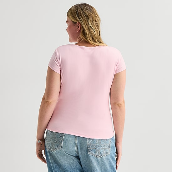 Forever 21 Womens Juniors Plus V Neck Short Sleeve T-Shirt