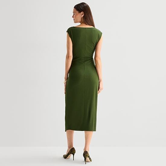 MSK Womens Midi Round Neck Sleeveless Cap Fit + Flare Dress