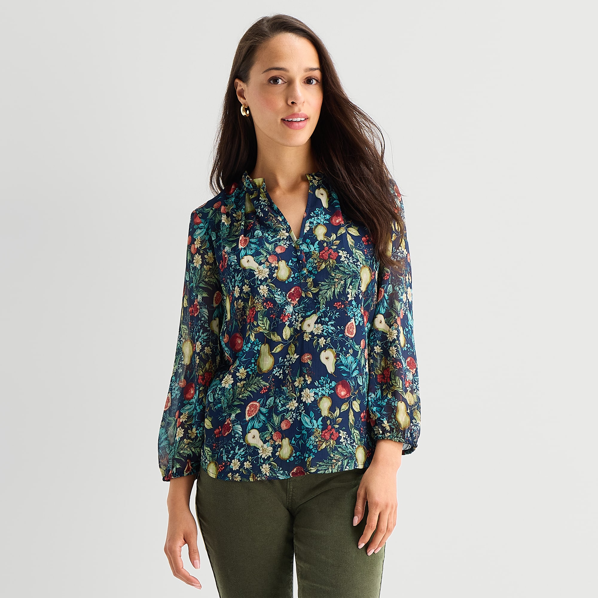 St. John's Bay Womens Split Crew Neck Long Sleeve Blouse