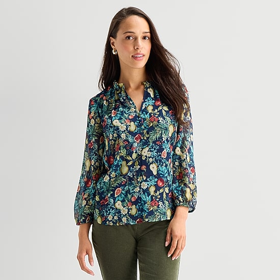 St. John's Bay Womens Split Crew Neck Long Sleeve Blouse
