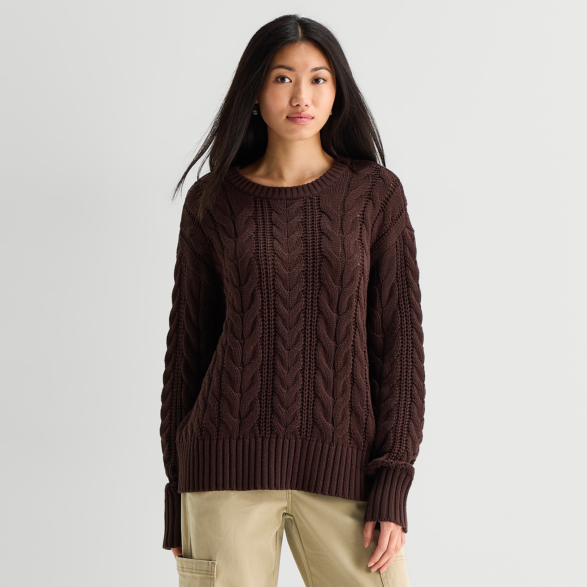 Arizona Juniors Womens Crew Neck Long Sleeve Pullover Sweater