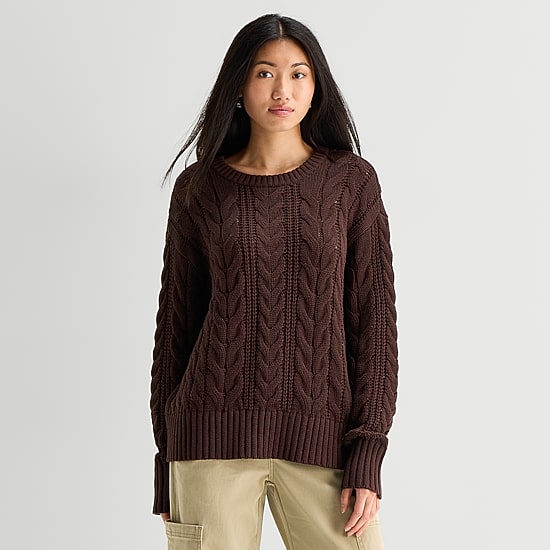 Arizona Juniors Womens Crew Neck Long Sleeve Pullover Sweater