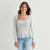 Arizona Womens Juniors Square Neck Long Sleeve Babydoll Top