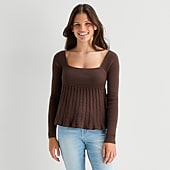Arizona Womens Juniors Square Neck Long Sleeve Babydoll Top