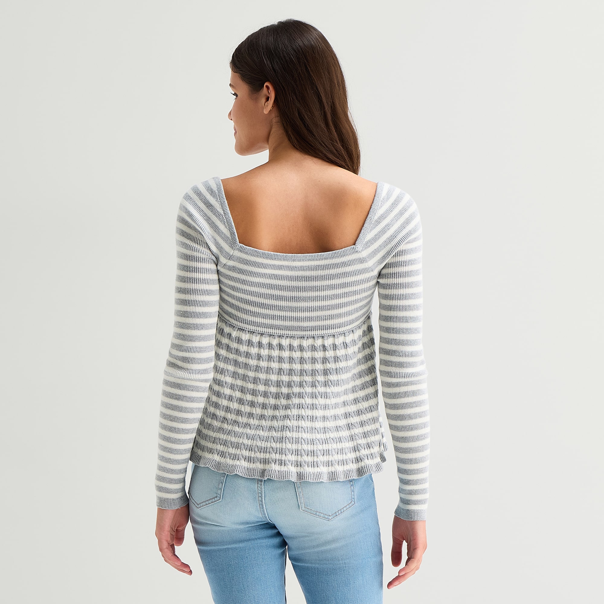 Arizona Womens Juniors Square Neck Long Sleeve Babydoll Top