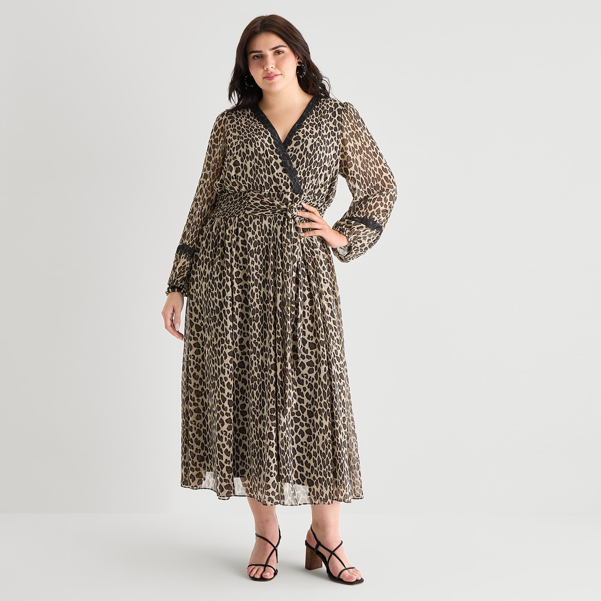 Melonie T Womens Plus V Neck Long Sleeve Balloon Maxi Dress