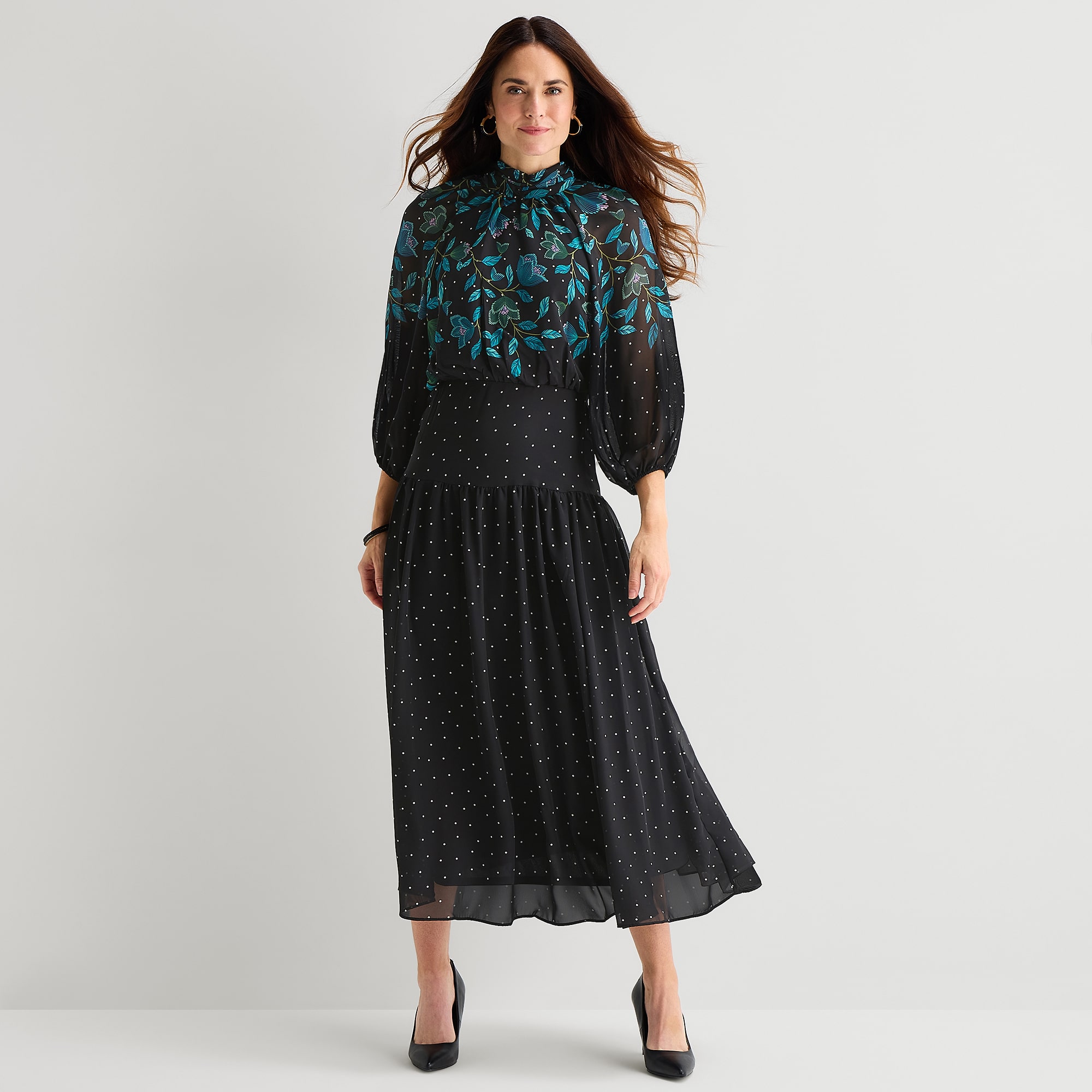 Melonie T Womens Mock Neck 3/4 Sleeve Raglan Maxi Dress