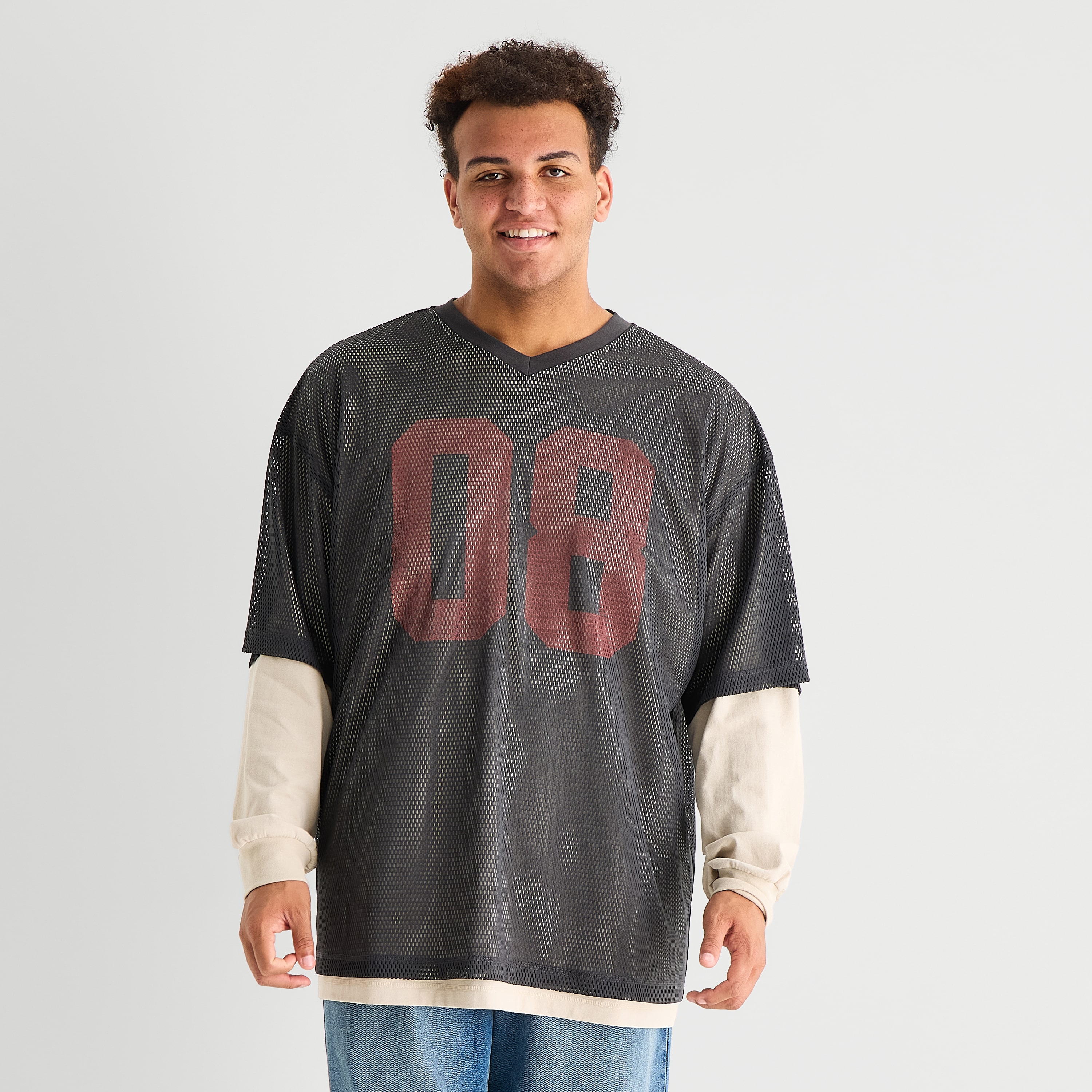 Arizona Mens V Neck Long Sleeve Big and Tall Twofer Jersey