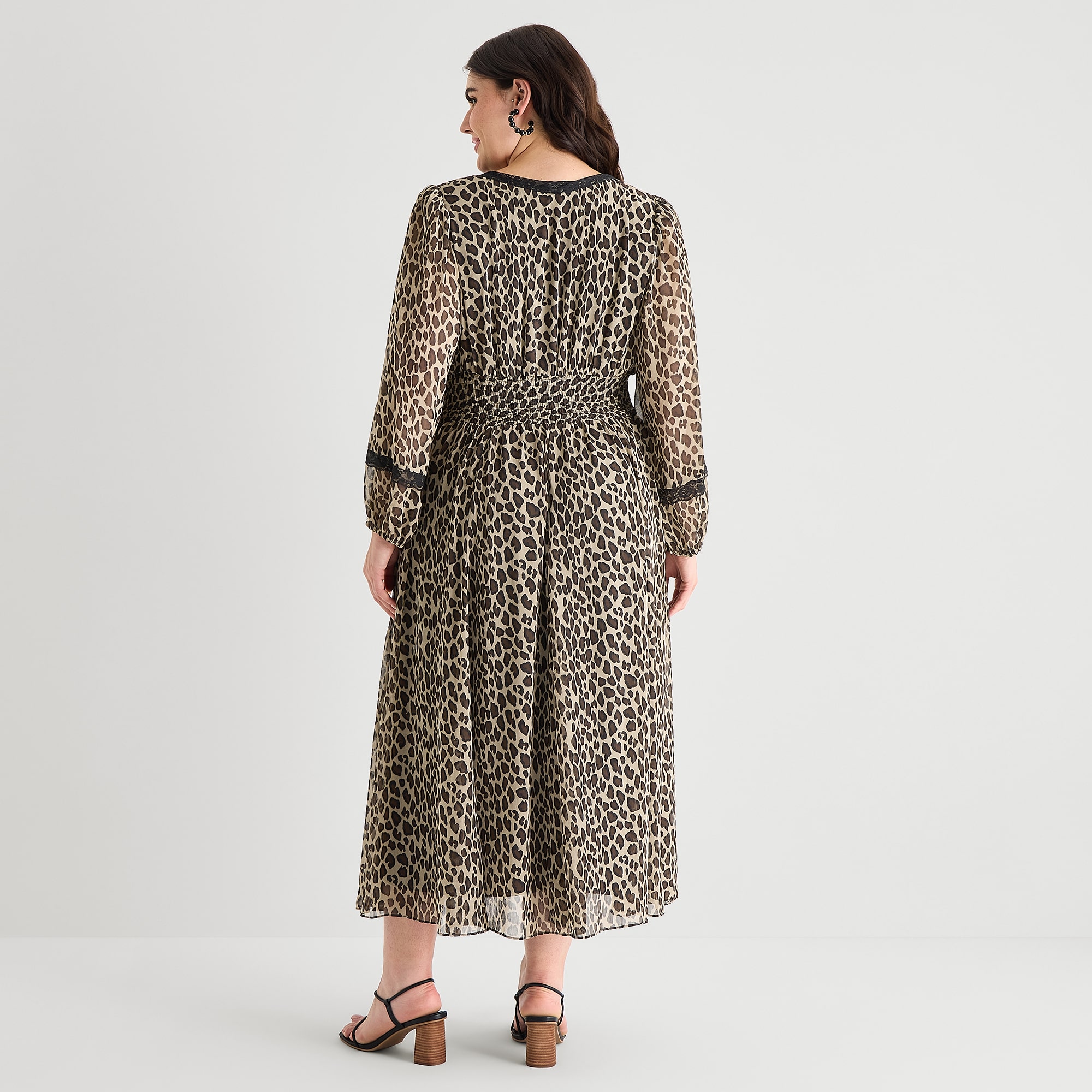Melonie T Womens Plus V Neck Long Sleeve Balloon Maxi Dress
