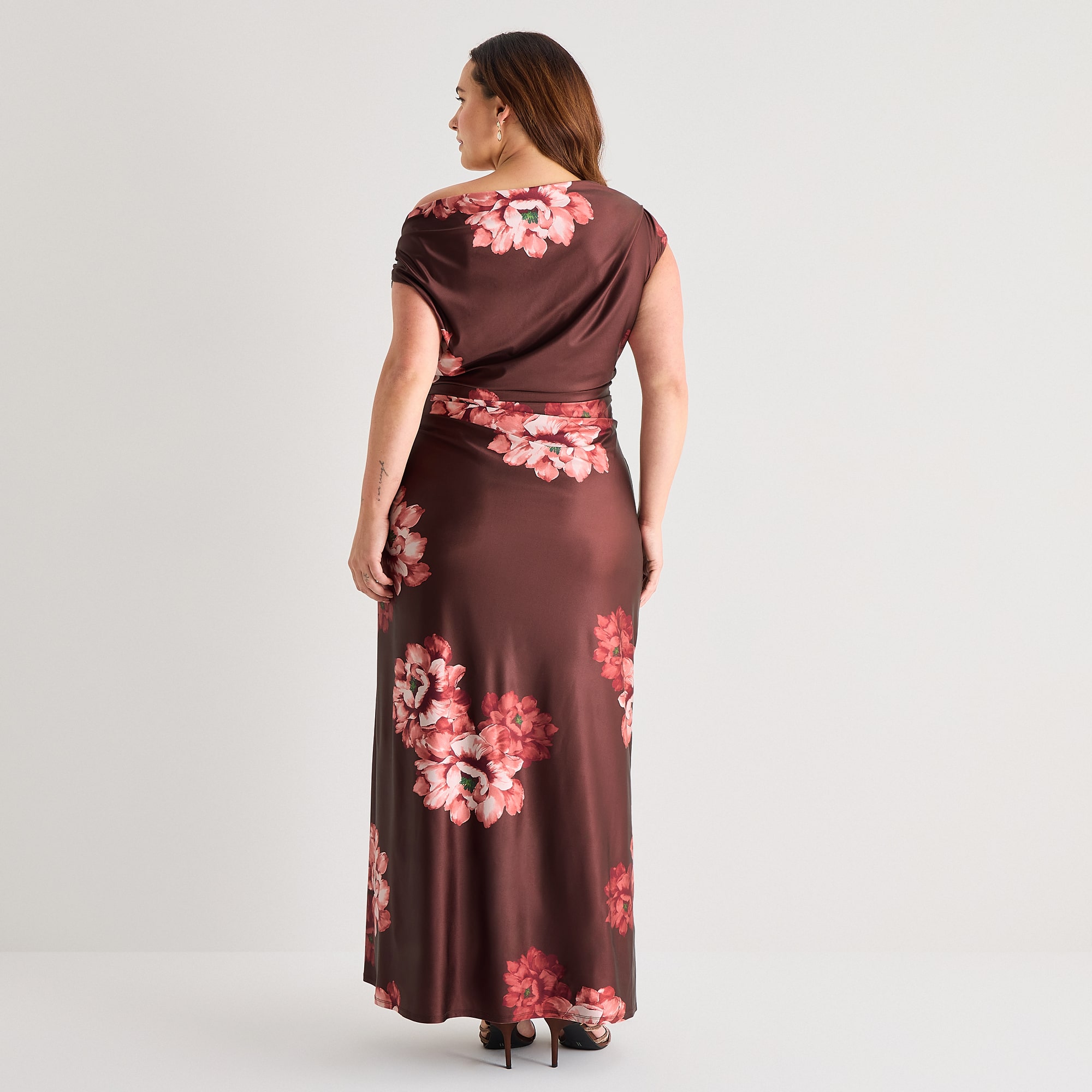 Premier Amour Womens Plus Asymmetrical Neck Sleeveless One Shoulder Maxi Dress