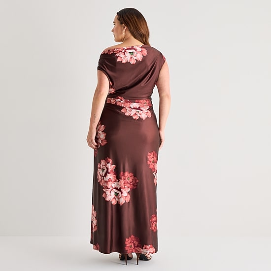Premier Amour Womens Plus Asymmetrical Neck Sleeveless One Shoulder Maxi Dress